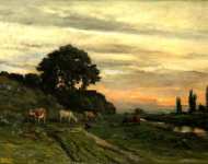 Charles-Franзois Daubigny - Landscape with Cattle by a Stream